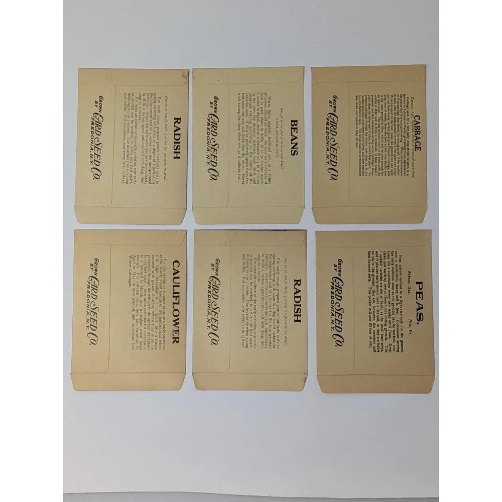 Lot of Six Card Seed Company Antique Seed Packets from Fredonia, N.Y. Farm Decor